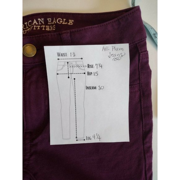 AE American Eagle Burgundy Jegging size 0 - 26w 30L Jean Legging Denim Skinny - Picture 5 of 6